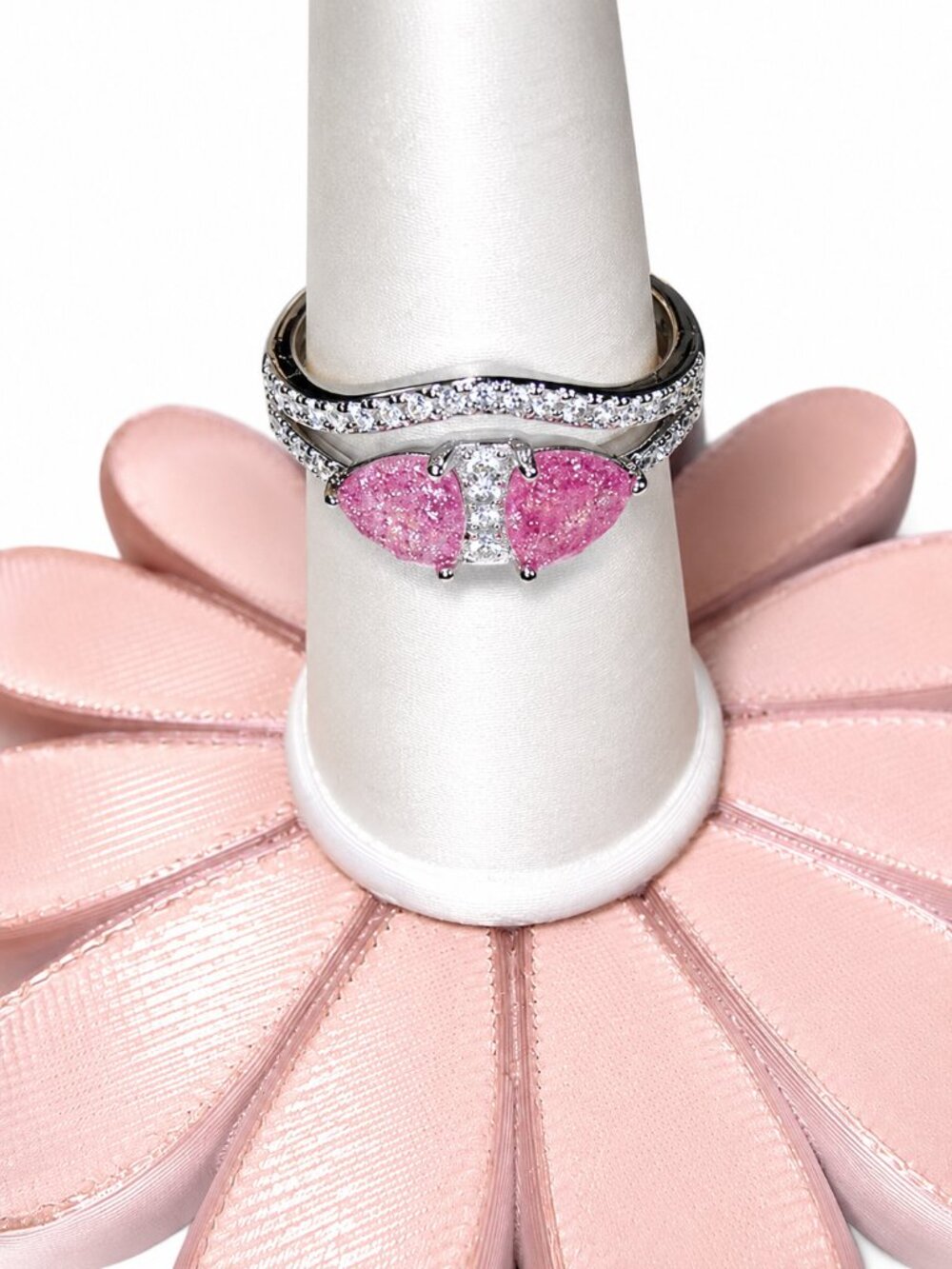 NWT Bomb Party Trillion Cut Perfection Rings Lavender Ice Crystal Rhodium Plated